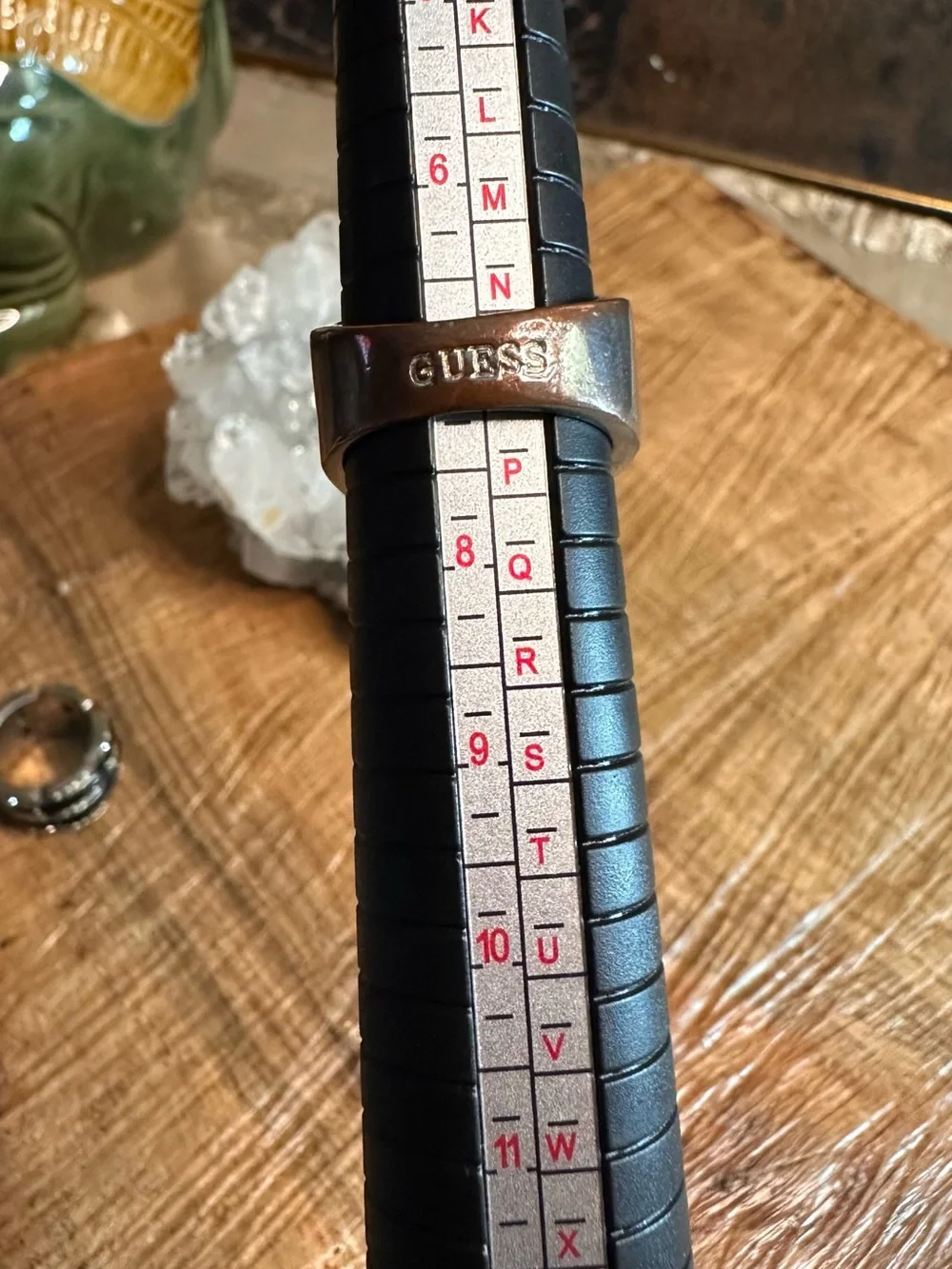 GUESS Multicolor Crystal Gunmetal Wide Band Statement Ring Size 6.5–7